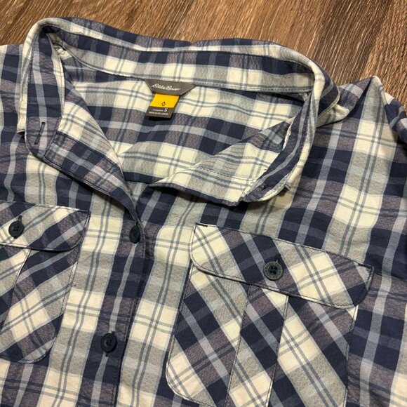 Eddie Bauer Shirt Womens Size Small Blue Plaid Button Up Long Sleeve Classic Fit - Picture 1 of 6